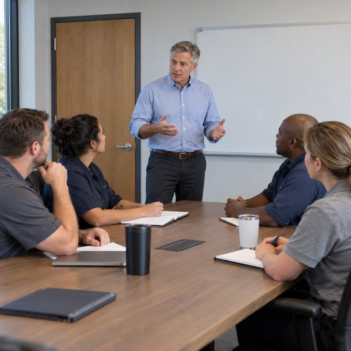 A consultant leads supervisor training in a dedicated meeting room.